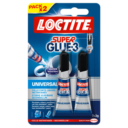 Pack de 2 colles Super Glue 3 Loctite 6g