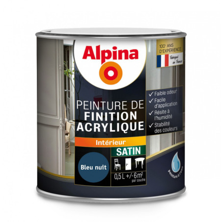 Peinture de finition acrylique Alpina 0,5L satin bleu nuit - Fabrication française