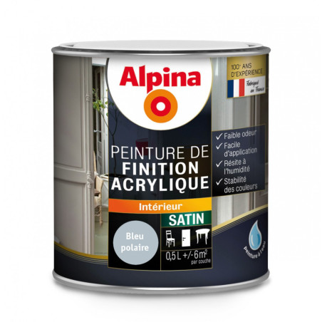 Peinture de finition acrylique Alpina 0,5L satin bleu polaire - Fabrication française