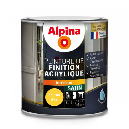 Peinture de finition acrylique Alpina 0,5L satin bouton d'or - Fabrication française