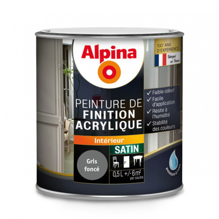 Peinture de finition acrylique Alpina 0,5L satin gris foncé - Fabrication française