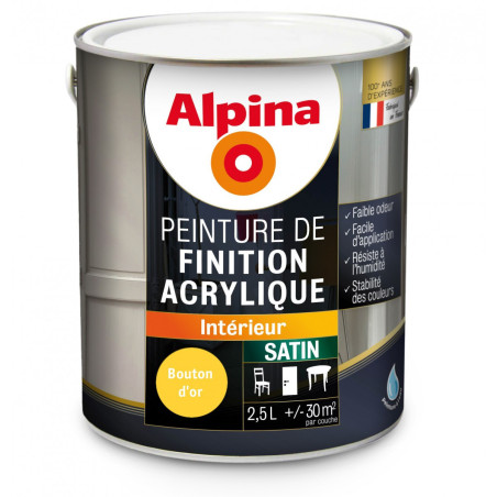 Peinture de finition acrylique Alpina 2,5L satin bouton d'or - Fabrication française