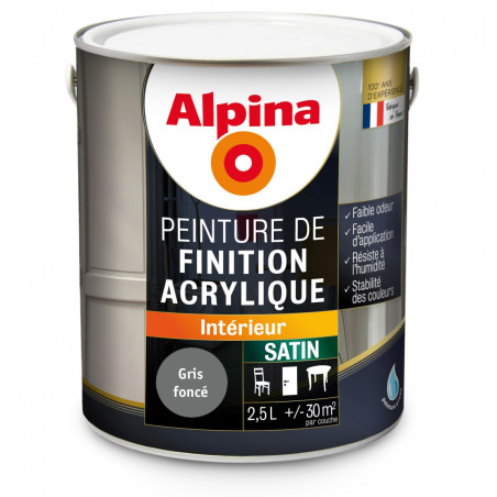 Peinture de finition acrylique Alpina 2,5L satin gris foncé - Fabrication française