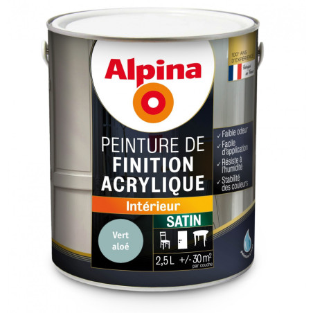 Peinture de finition acrylique Alpina 2,5L satin vert aloé - Fabrication française