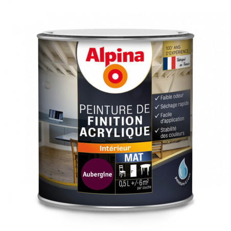 Peinture de finition acrylique Alpina 0,5L mat aubergine - Fabrication française