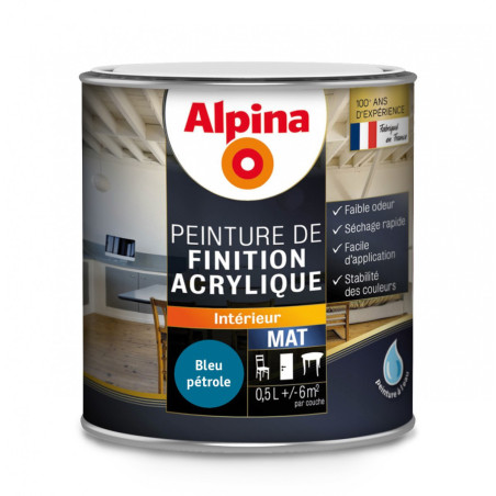 Peinture de finition acrylique Alpina 0,5L mat bleu pétrole - Fabrication française