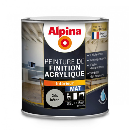 Peinture de finition acrylique Alpina 0,5L mat gris béton - Fabrication française