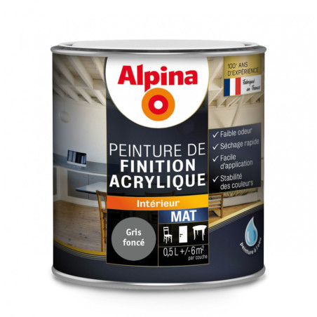 Peinture de finition acrylique Alpina 0,5L mat gris foncé - Fabrication française