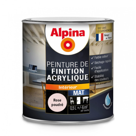 Peinture de finition acrylique Alpina 0,5L mat rose poudré - Fabrication française
