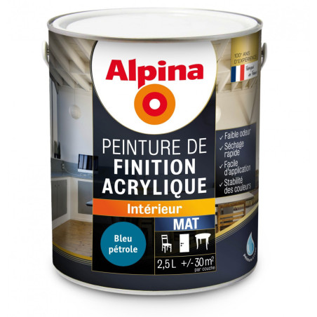 Peinture de finition acrylique Alpina 2,5L mat bleu pétrole - Fabrication française