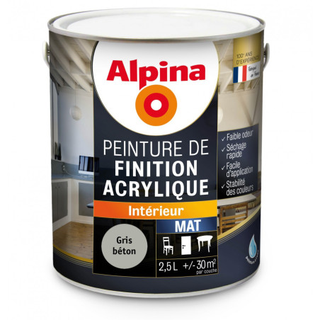 Peinture de finition acrylique Alpina 2,5L mat gris béton - Fabrication française