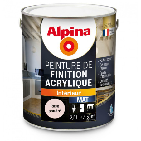 Peinture de finition acrylique Alpina 2,5L mat rose poudré - Fabrication française