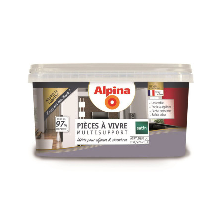 Peinture acrylique pièces à vivre Alpina 2,5L satin galet - Fabrication française