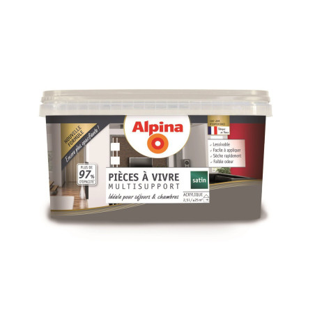 Peinture acrylique pièces à vivre Alpina 2,5L satin gris anthracite - Fabrication française