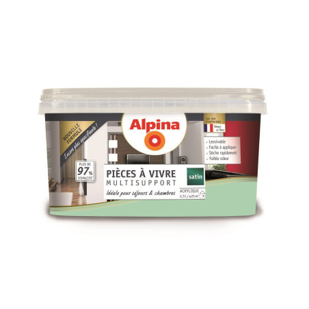 Peinture acrylique pièces à vivre Alpina 2,5L satin vert d'eau - Fabrication française