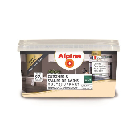 Peinture acrylique cuisines & salles de bains Alpina 2,5L satin blanc cassé - Fabrication française