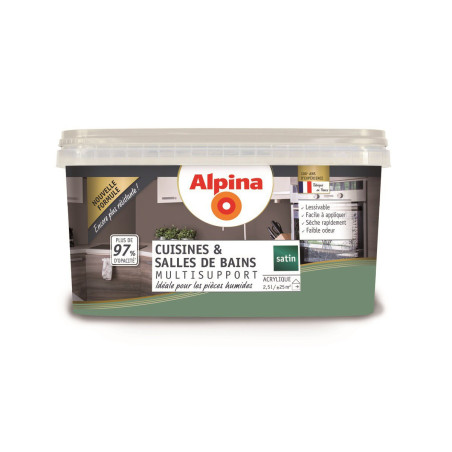 Peinture acrylique cuisines & salles de bains Alpina 2,5L satin eucalyptus - Fabrication française