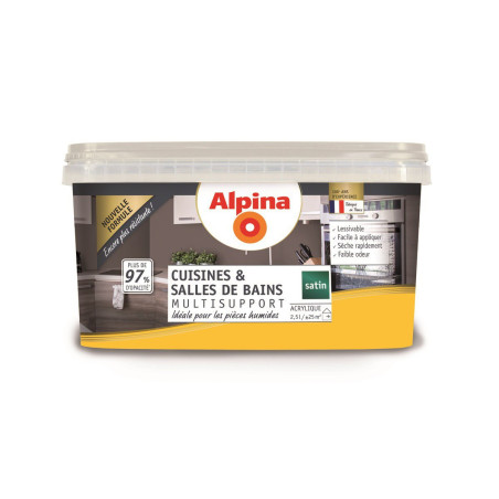 Peinture acrylique cuisines & salles de bains Alpina 2,5L satin curry - Fabrication française