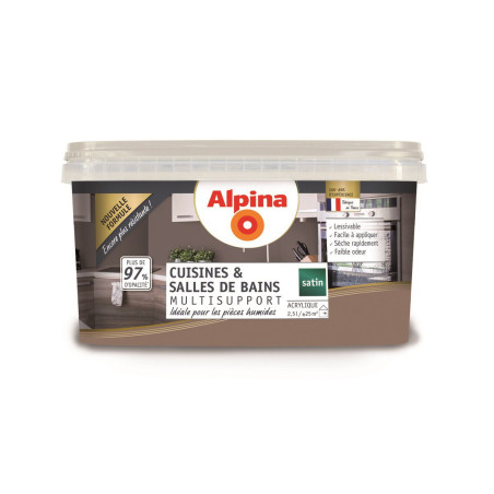 Peinture acrylique cuisines & salles de bains Alpina 2,5L satin taupe - Fabrication française