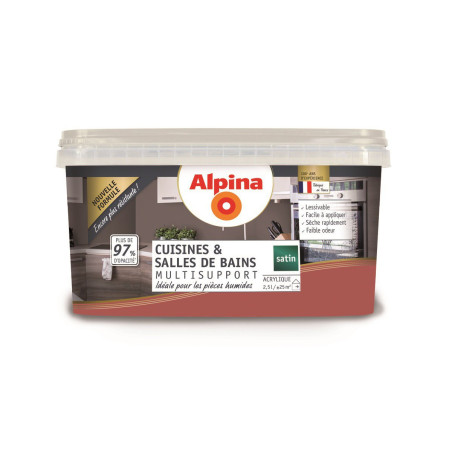 Peinture acrylique cuisines & salles de bains Alpina 2,5L satin terracotta - Fabrication française