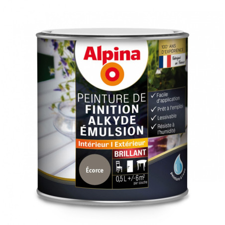 Peinture de finition Alkyde Alpina 0,5L brillant écorce - Fabrication française