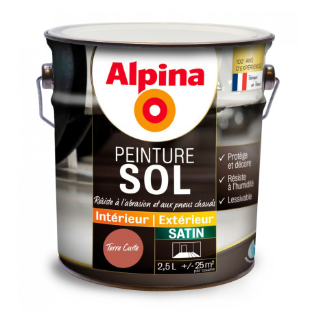 Peinture sol Alpina 2,5L satin terre cuite - Fabrication française