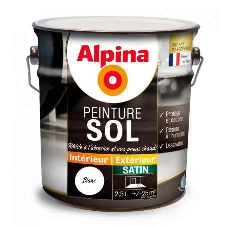 Peinture sol Alpina 2,5L satin blanc - Fabrication française