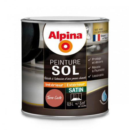 Peinture sol Alpina 0,5L satin terre cuite - Fabrication française