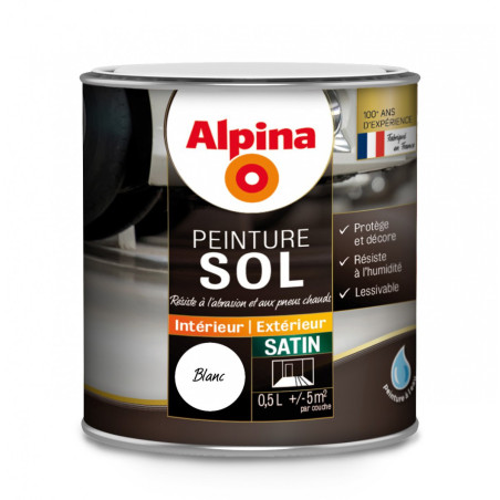 Peinture sol Alpina 0,5L satin blanc - Fabrication française