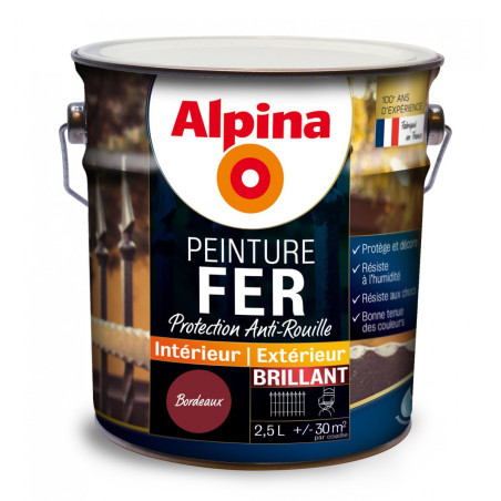 Peinture fer Alpina 2,5L brillant bordeaux - Fabrication française