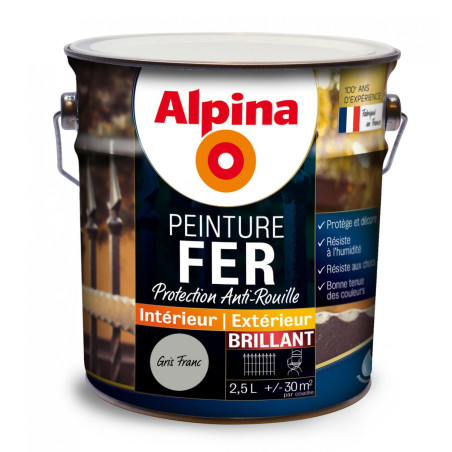 Peinture fer Alpina 2,5L brillant gris franc - Fabrication française