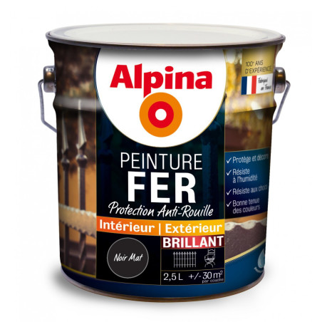 Peinture fer Alpina 2,5L brillant noir mat - Fabrication française