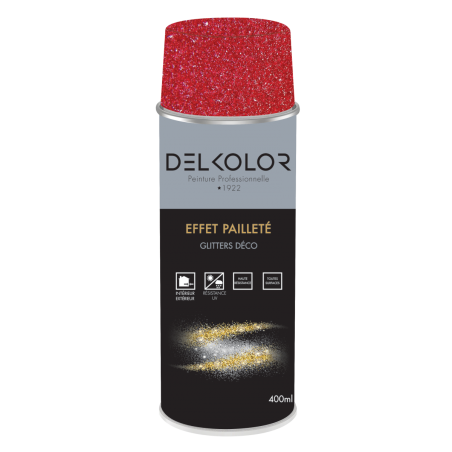 Peinture aérosol multisupport transparente effet pailleté rouge 400ml Delkolor