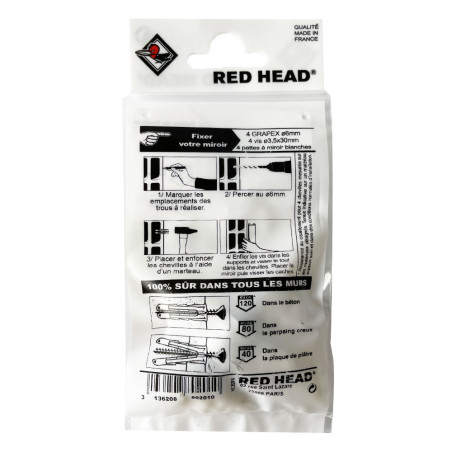 Kit complet de montage tous supports pour miroir blanc Red Head - 12 pièces