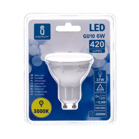 Ampoule LED GU10 Spot 6W (équivalent 37W) - Blanc chaud