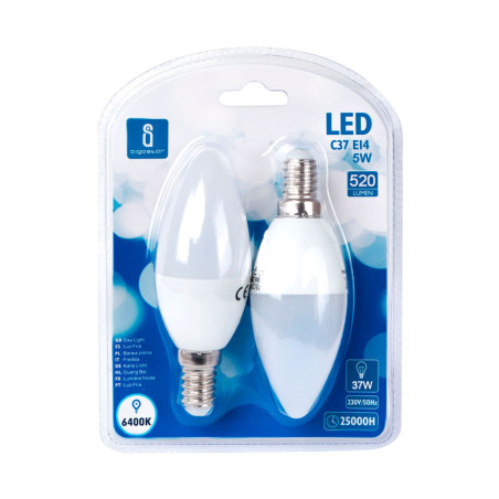 Lot 2 ampoules LED E14 Flamme 7W (équivalent 37W) - Blanc froid
