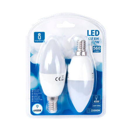 Lot 2 ampoules LED E14 Flamme 7W (équivalent 45W) - Blanc froid