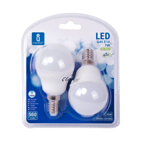 Lot 2 ampoules LED E14 Standard 7W (équivalent 55W) - Blanc froid