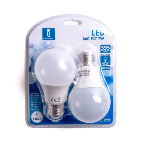 Lot 2 ampoules LED E27 Spirale 7W (équivalent 47W) - Blanc froid