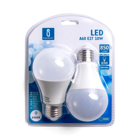 Lot 2 ampoules LED E27 Standard 10W (équivalent 63W) - Blanc froid