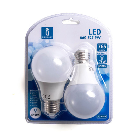 Lot 2 ampoules LED E27 Standard 9W (équivalent 58W) - Blanc froid