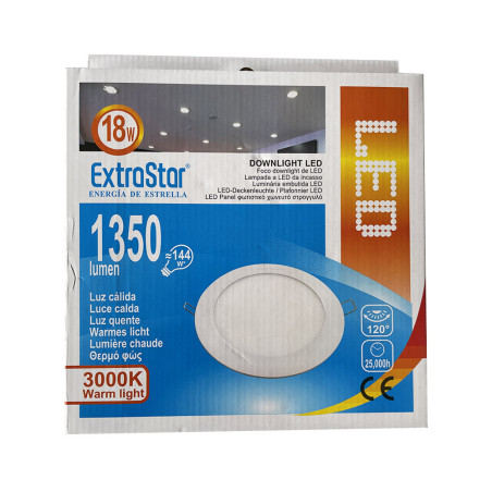 Spot LED 18W à encastrer extra-plat (équivalent 144W) - Blanc chaud
