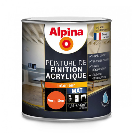 Peinture de finition acrylique Alpina 0,5L mat vermillon - Fabrication française