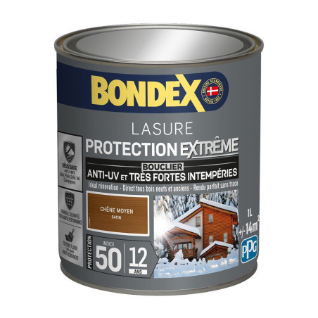 Lasure protection extrême bois Bondex 1L chêne moyen - Durée 12 ans