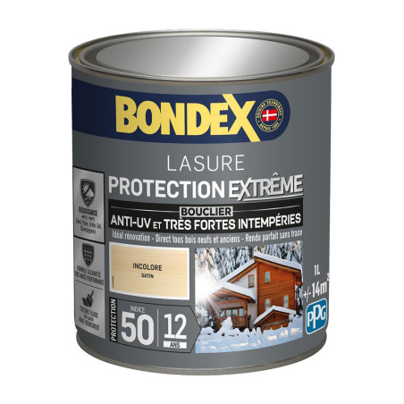 Lasure protection extrême bois Bondex 1L incolore - Durée 12 ans