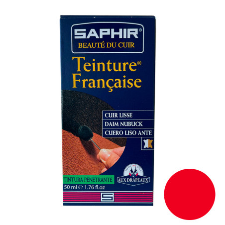 Teinture française cuir, daim & nubuck rouge 50ml Saphir