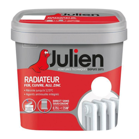 Peinture radiateur glycéro blanc brillant Julien 0,75L
