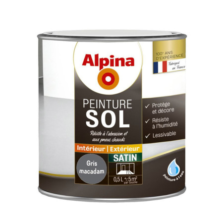 Peinture sol Alpina 0,5L satin anthracite - Fabrication française