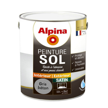 Peinture sol Alpina 2,5L satin gris béton - Fabrication française