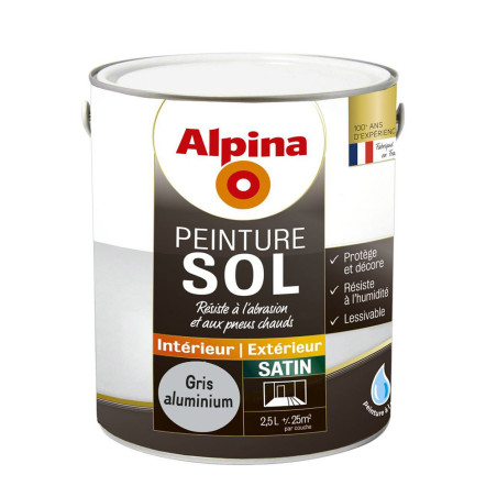 Peinture sol Alpina 2,5L satin gris aluminium - Fabrication française